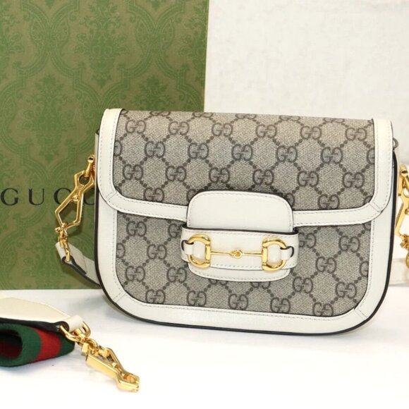 Gucci Horsebit 1955 Shoulder Bag GG Coated Canvas Mini Neutral - Picture 1 of 14